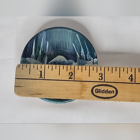 Mini Hand Painted Gold Pan Artist Signed Mountain Lake Stream Scene - Picture 4 of 5